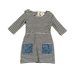 Anthropologie Tabitha Marin Dress Navy Stripe Stretch Pockets Zip Womens Size 4